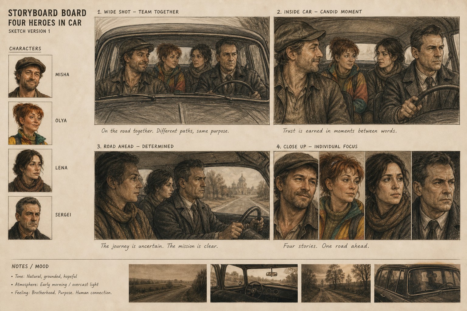 Storyboard Board — сцена-спор в машине (v5, принятый вариант)