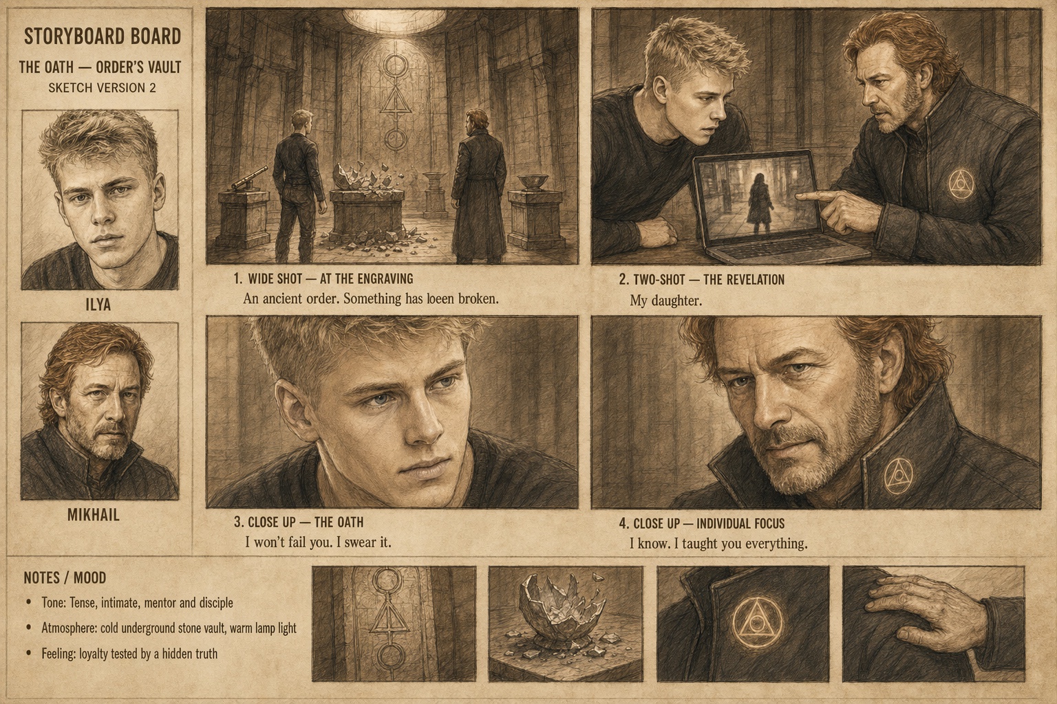 Storyboard Board — попытка 2, финальная сепия-версия